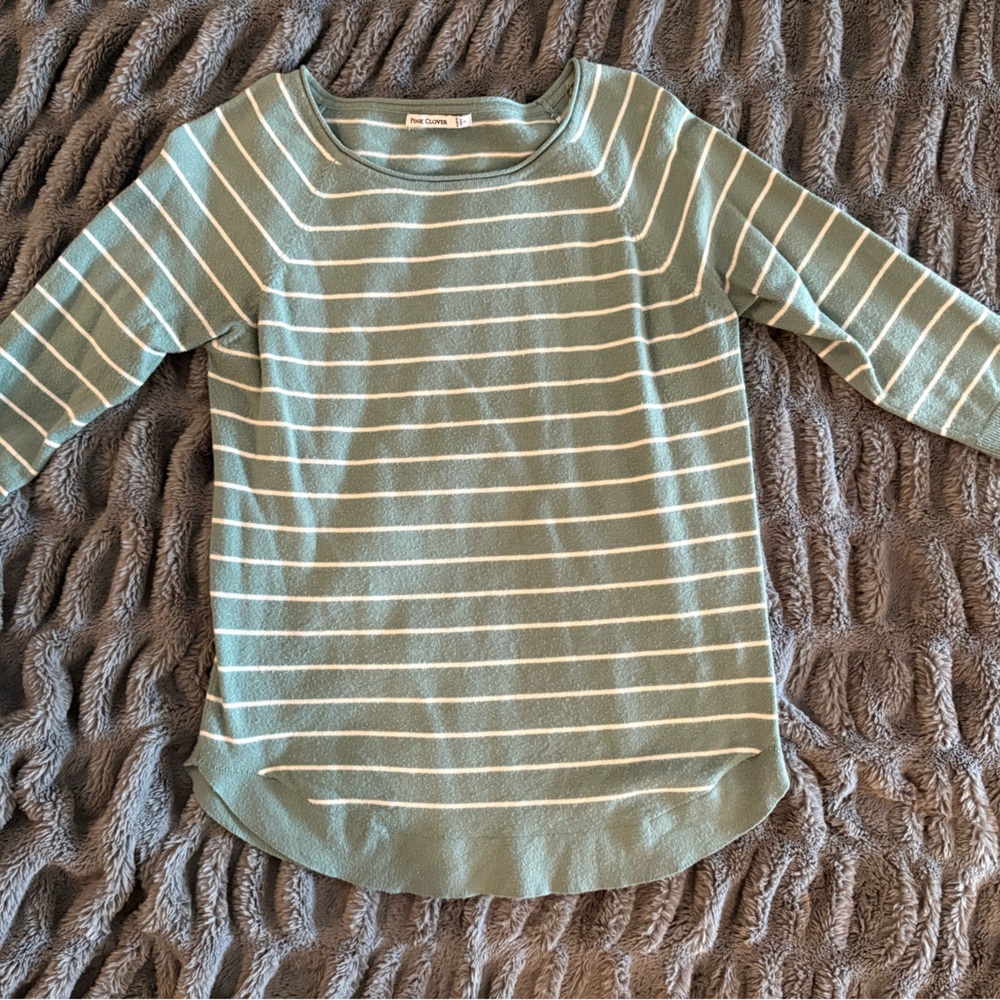 Pink Clover Green and White Striped Sweater